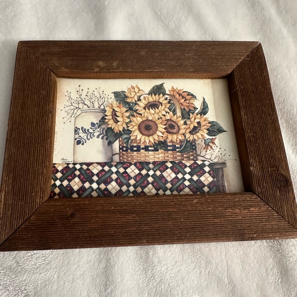 Rustic Brown Framed Sunflower Art